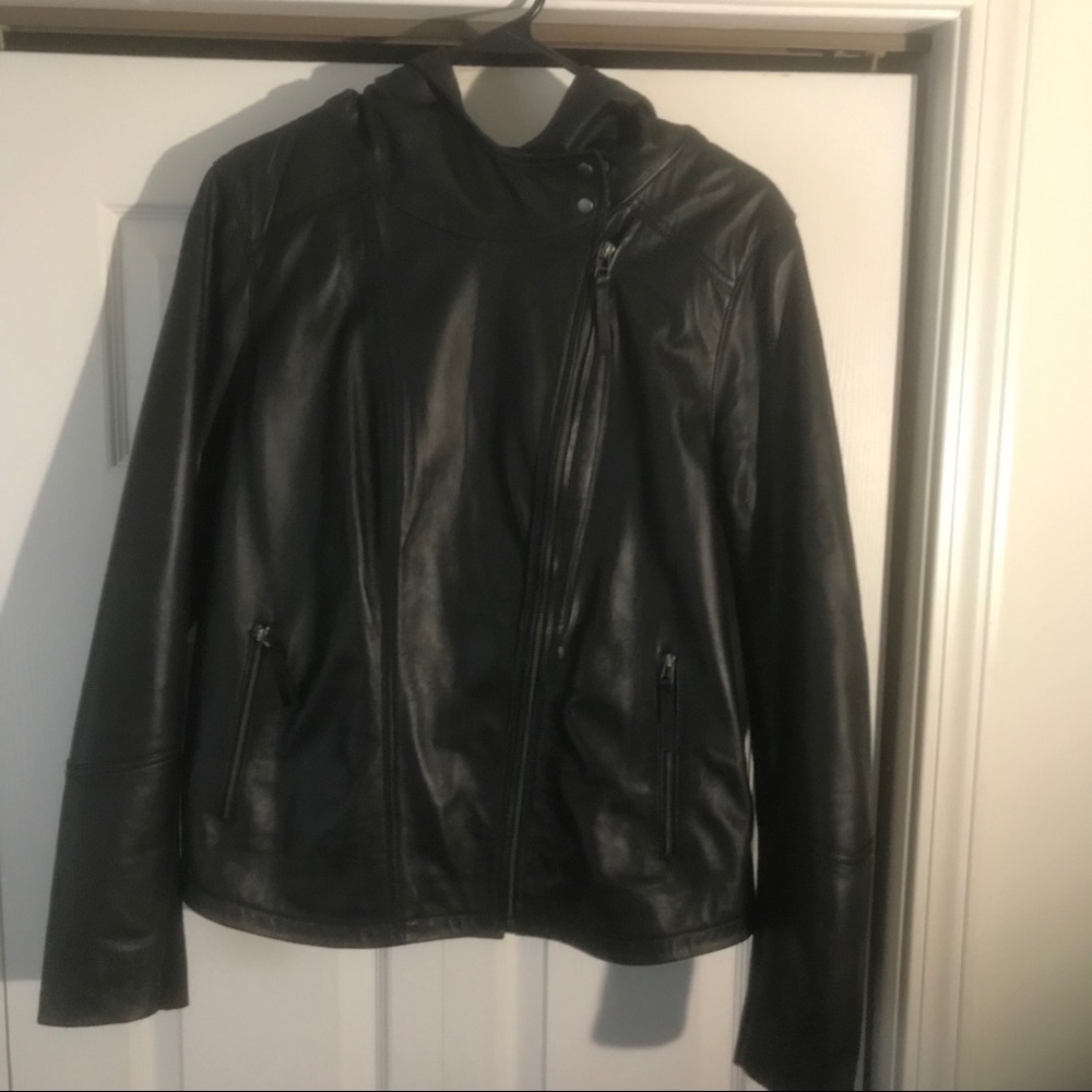 Quality leather hooded lined jacket